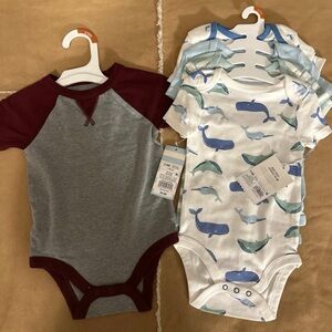 Whale Print and Burgundy Gray Kids Onesies Set